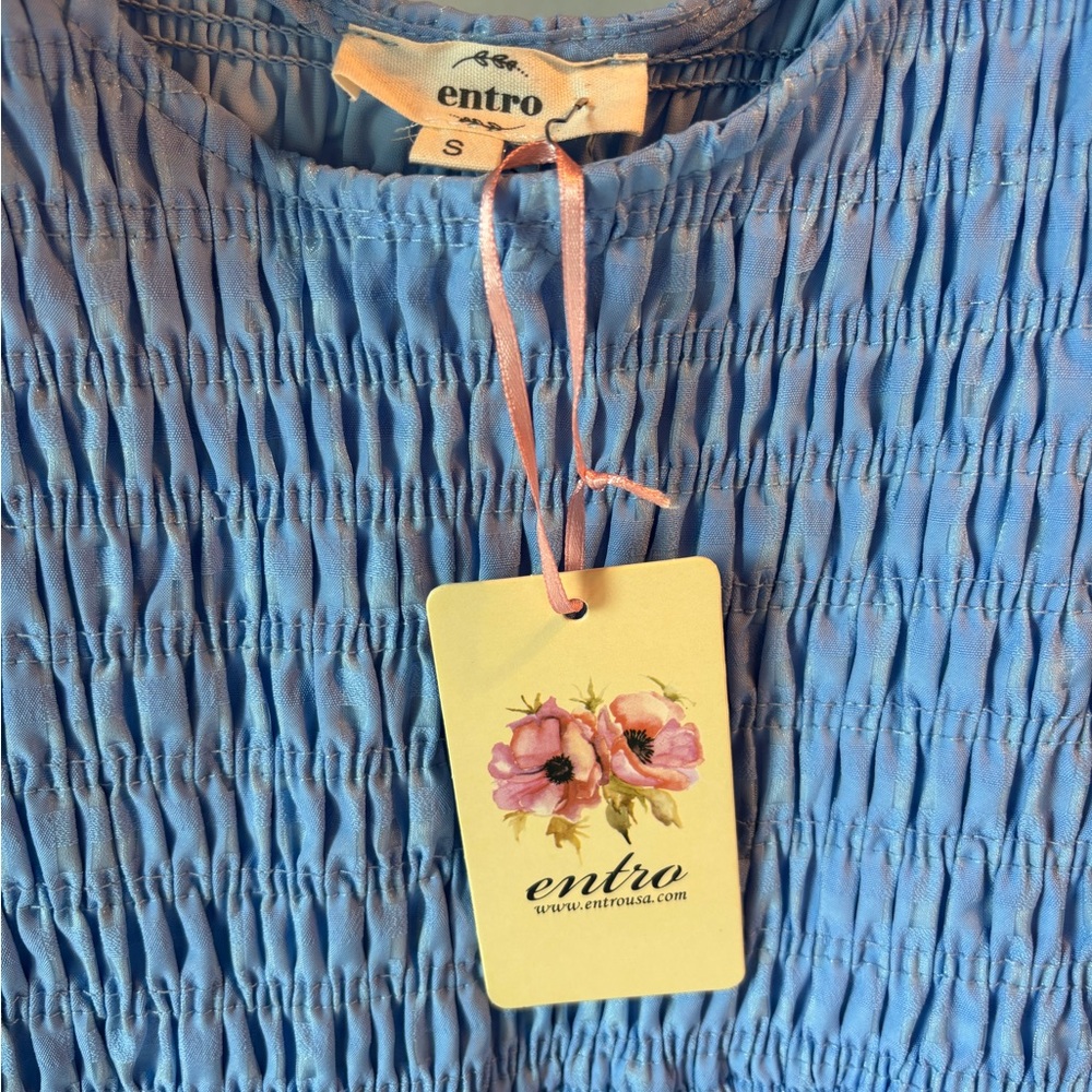 Entro Blue and White Smocked Ruffled Sundress - Picture 4 of 5
